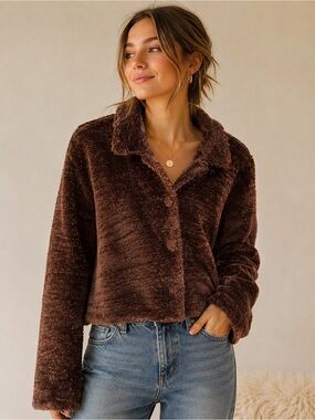 Vintage Y2K Camille & Co Brown Eyelash Chenille Jacket Made in USA Soft Plush